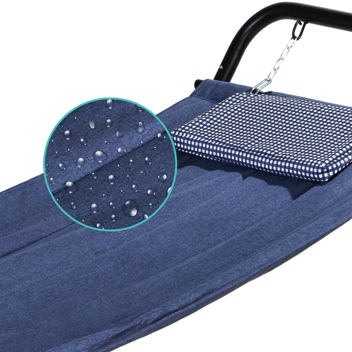FastFurnishings Blue Waterproof Patio Hammock w/ Stand Pillow Storage Pockets