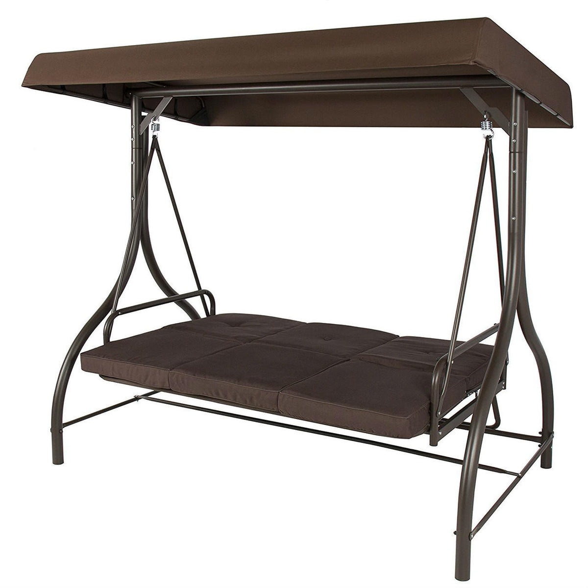 FastFurnishings Brown 3-Person Outdoor Porch Patio Swing with Canopy