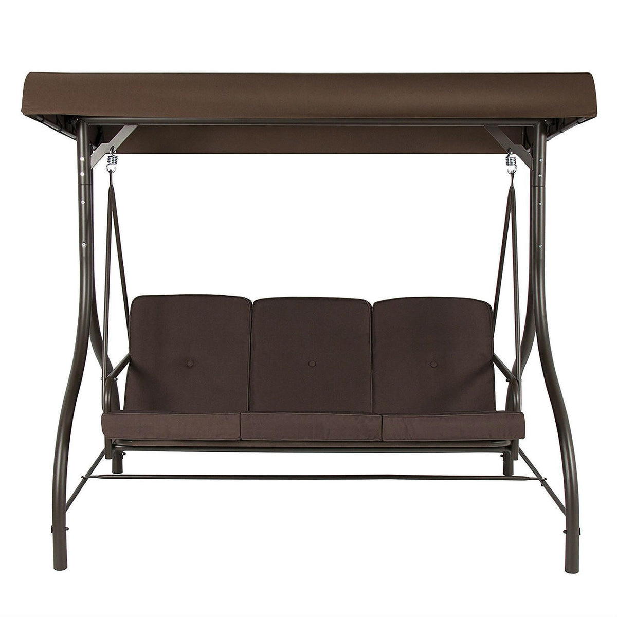 FastFurnishings Brown 3-Person Outdoor Porch Patio Swing with Canopy