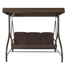 FastFurnishings Brown 3-Person Outdoor Porch Patio Swing with Canopy