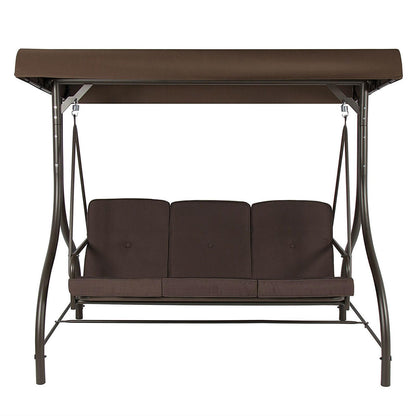 FastFurnishings Brown 3-Person Outdoor Porch Patio Swing with Canopy
