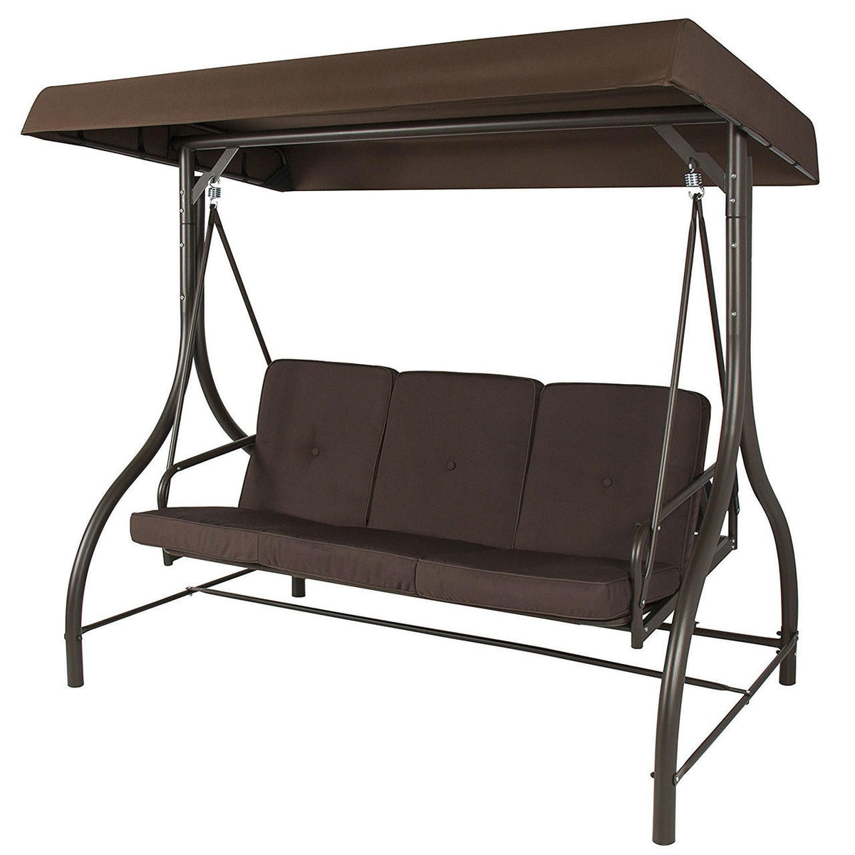 FastFurnishings Brown 3-Person Outdoor Porch Patio Swing with Canopy