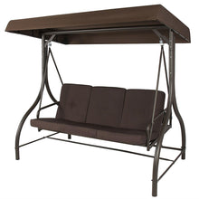 FastFurnishings Brown 3-Person Outdoor Porch Patio Swing with Canopy