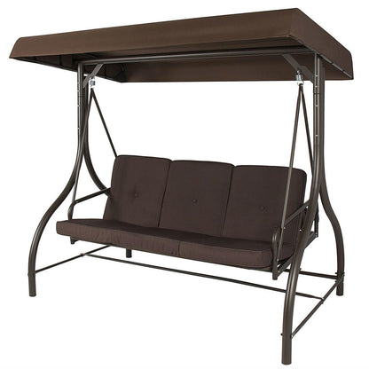 FastFurnishings Brown 3-Person Outdoor Porch Patio Swing with Canopy