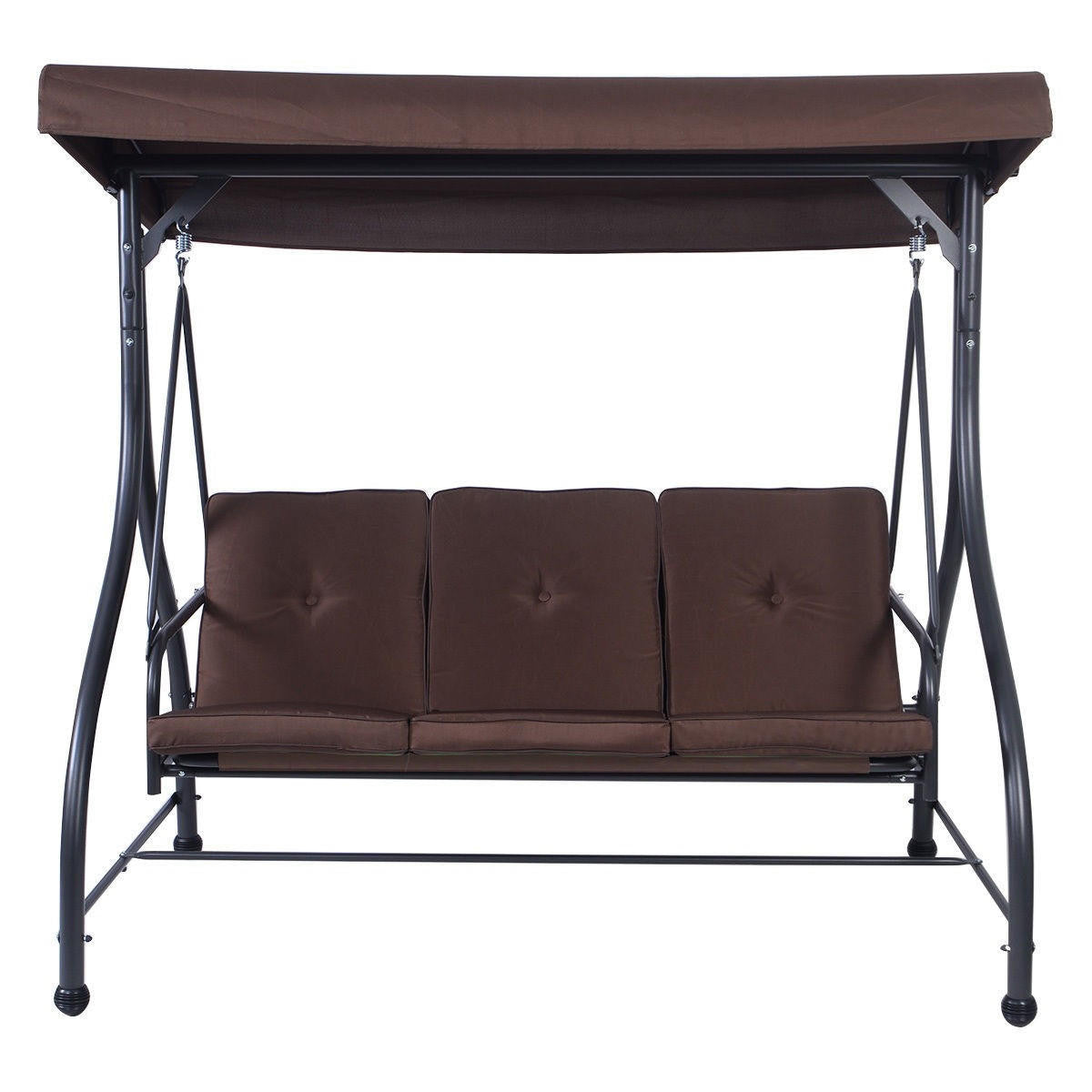 FastFurnishings Brown Adjustable 3 Seat Cushioned Porch Patio Canopy Swing Chair