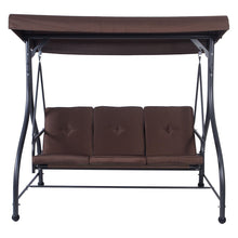 FastFurnishings Brown Adjustable 3 Seat Cushioned Porch Patio Canopy Swing Chair