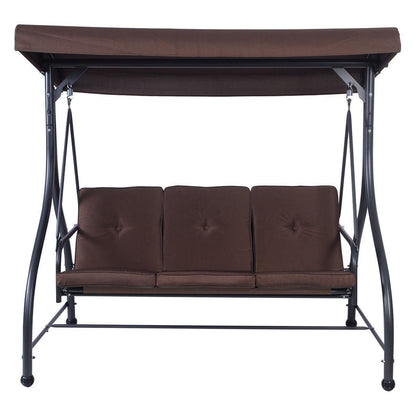 FastFurnishings Brown Adjustable 3 Seat Cushioned Porch Patio Canopy Swing Chair
