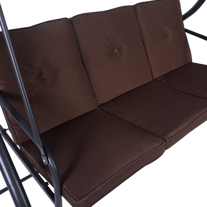 FastFurnishings Brown Adjustable 3 Seat Cushioned Porch Patio Canopy Swing Chair