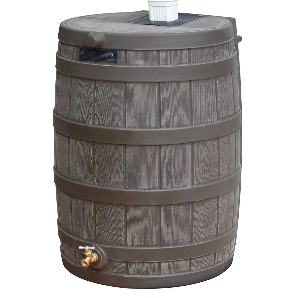 FastFurnishings Brown Oak 50-Gallon Plastic Rain Barrel with Bottom Spigot