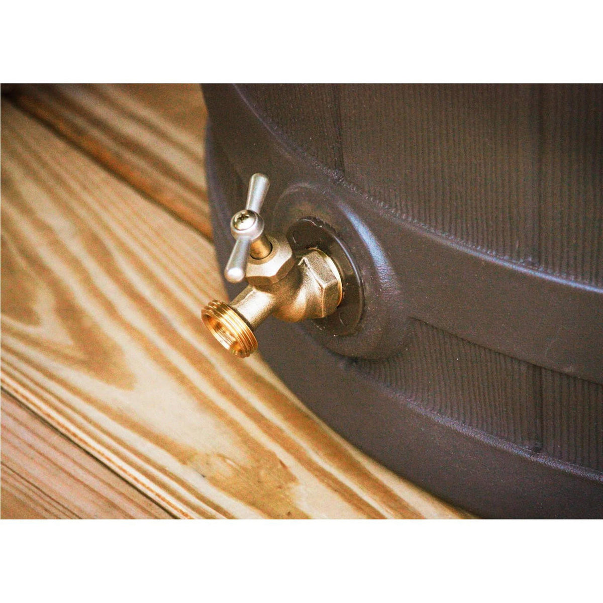 FastFurnishings Brown Oak 50-Gallon Plastic Rain Barrel with Bottom Spigot