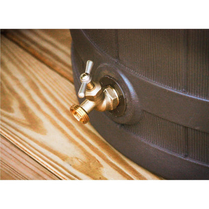 FastFurnishings Brown Oak 50-Gallon Plastic Rain Barrel with Bottom Spigot