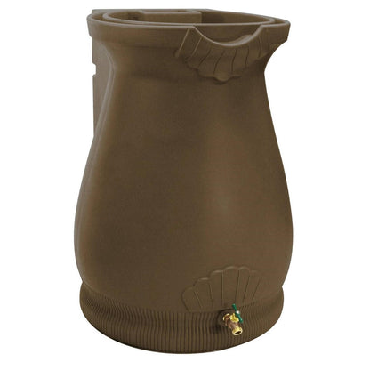 FastFurnishings Brown Oak 65 Gallon Plastic Urn Rain Barrel with Planter Top