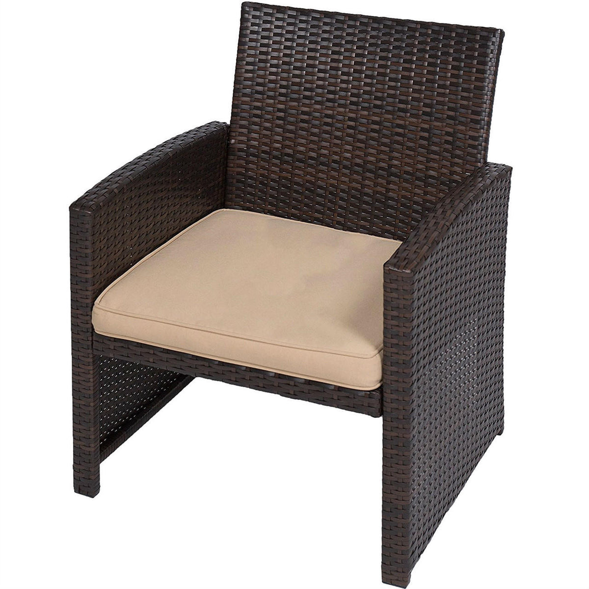 FastFurnishings Brown Resin Wicker 4-Piece Modern Patio Furniture Set with Beige Cushions
