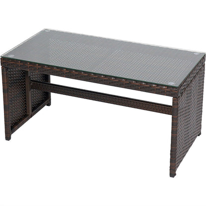 FastFurnishings Brown Resin Wicker 4-Piece Modern Patio Furniture Set with Beige Cushions