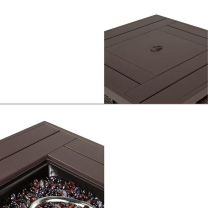 FastFurnishings Brown Resin Wicker Fire Pit LP Gas Propane w/ Faux Wood Tabletop and Cover