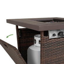 FastFurnishings Brown Resin Wicker Fire Pit LP Gas Propane w/ Faux Wood Tabletop and Cover