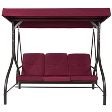 FastFurnishings Burgundy Outdoor Patio Deck Porch Canopy Swing with Cushions