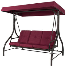 FastFurnishings Burgundy Outdoor Patio Deck Porch Canopy Swing with Cushions