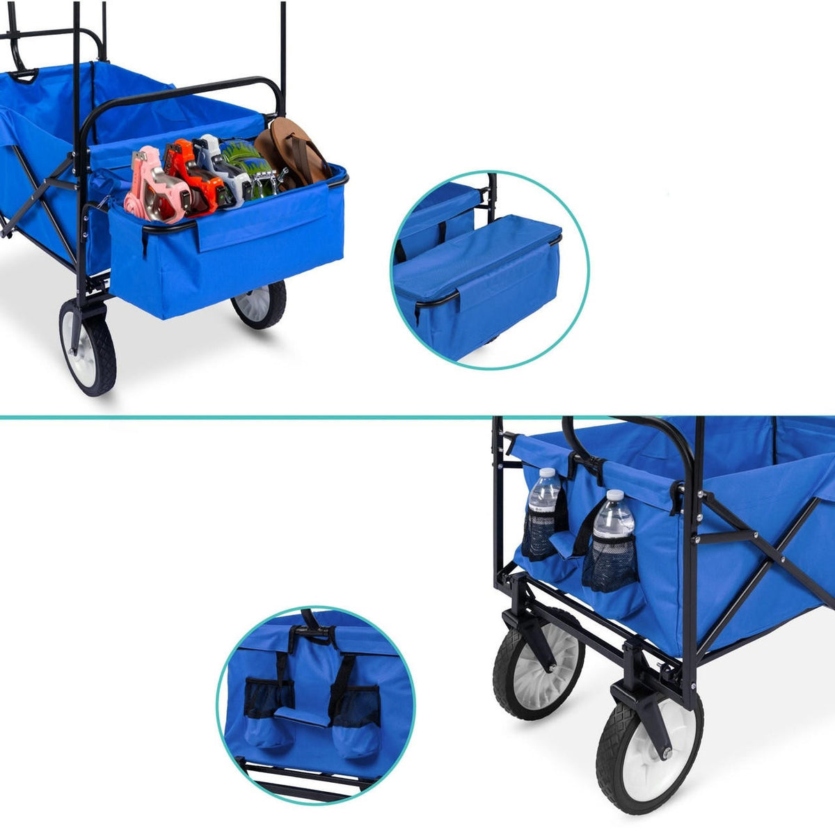 FastFurnishings Collapsible Utility Wagon Cart Indoor/Outdoor with Canopy - Blue
