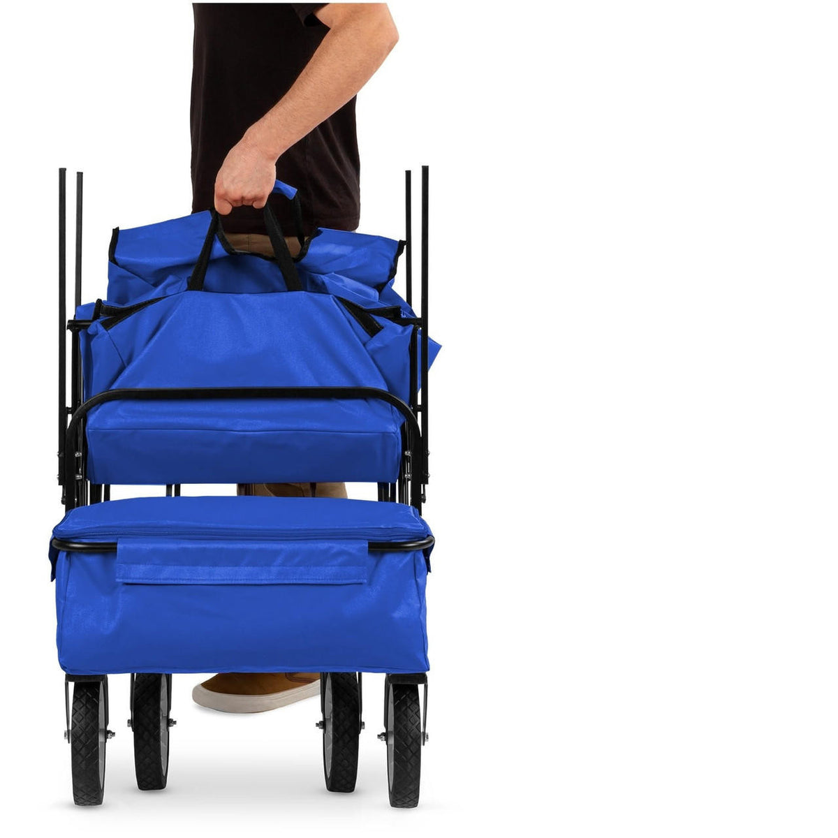 FastFurnishings Collapsible Utility Wagon Cart Indoor/Outdoor with Canopy - Blue