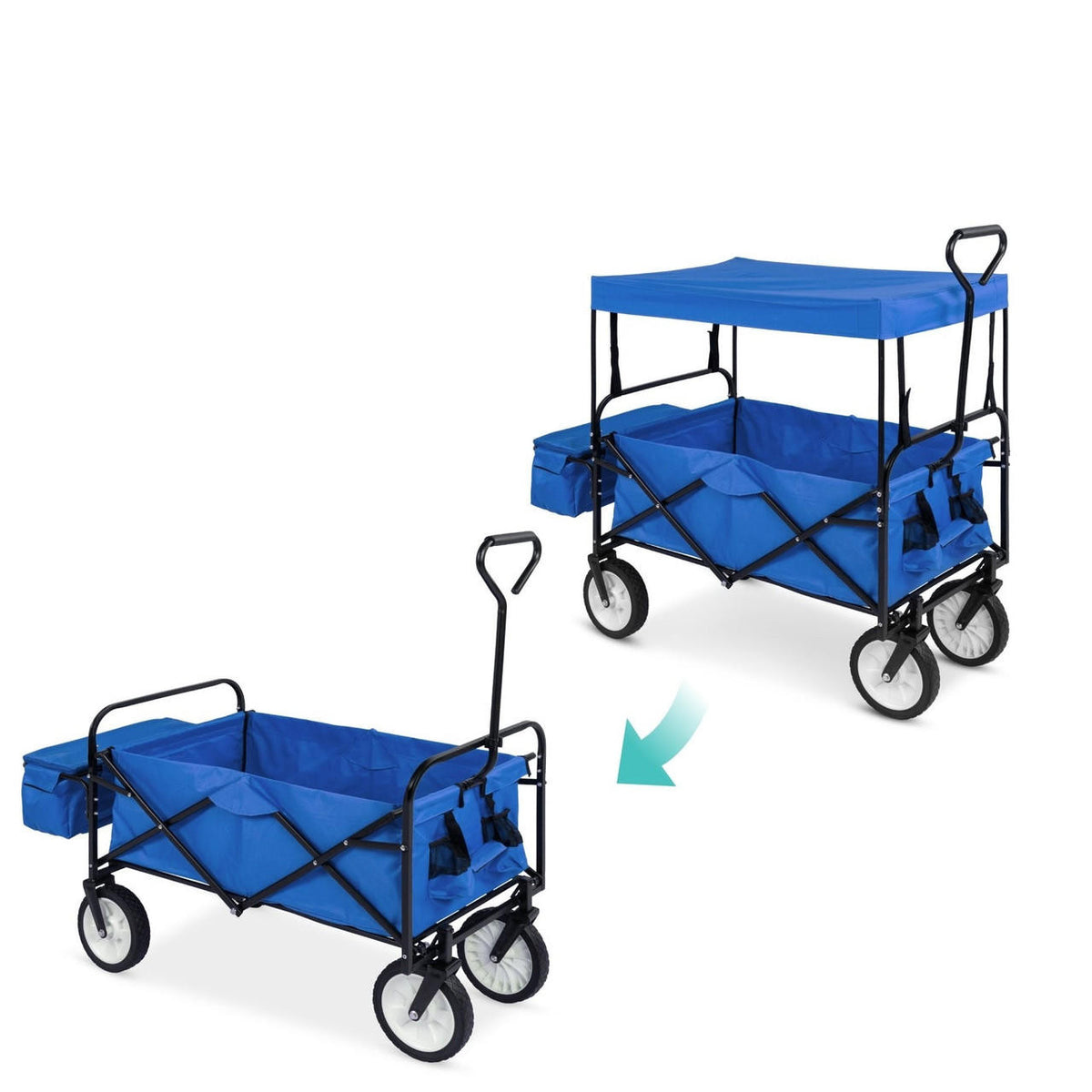 FastFurnishings Collapsible Utility Wagon Cart Indoor/Outdoor with Canopy - Blue