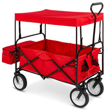 FastFurnishings Collapsible Utility Wagon Cart Indoor/Outdoor with Canopy - Red