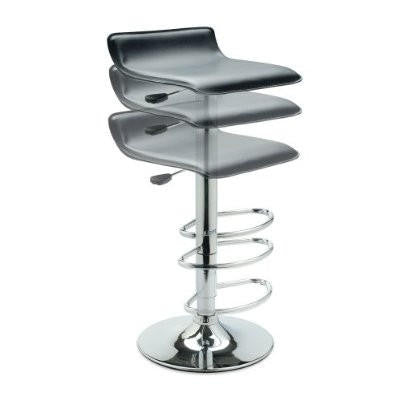 FastFurnishings Contemporary ABS Air-Lift Swivel Bar Stool in Black Faux Leather