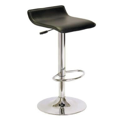FastFurnishings Contemporary ABS Air-Lift Swivel Bar Stool in Black Faux Leather
