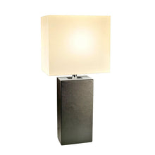 FastFurnishings Contemporary Black Leather Table Lamp with White Fabric Shade