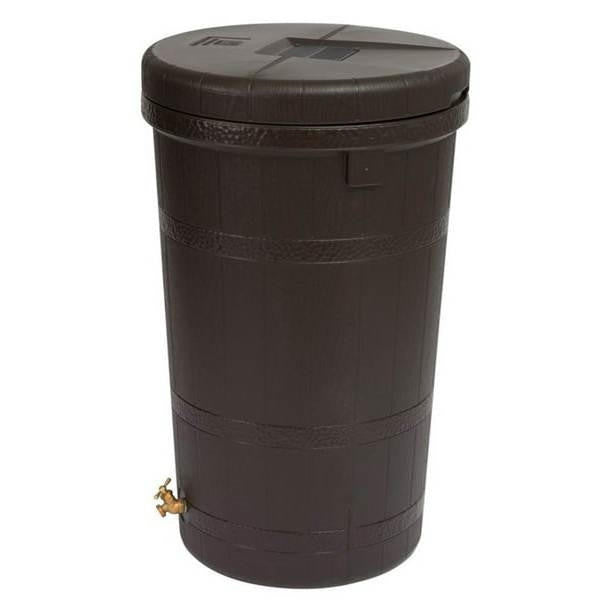 FastFurnishings Dark Brown Single Spigot Eco 50-Gallon Rain Barrel