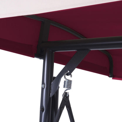 FastFurnishings Dark Red Burgundy 3 Seat Cushioned Porch Patio Canopy Swing Chair