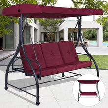 FastFurnishings Dark Red Burgundy 3 Seat Cushioned Porch Patio Canopy Swing Chair