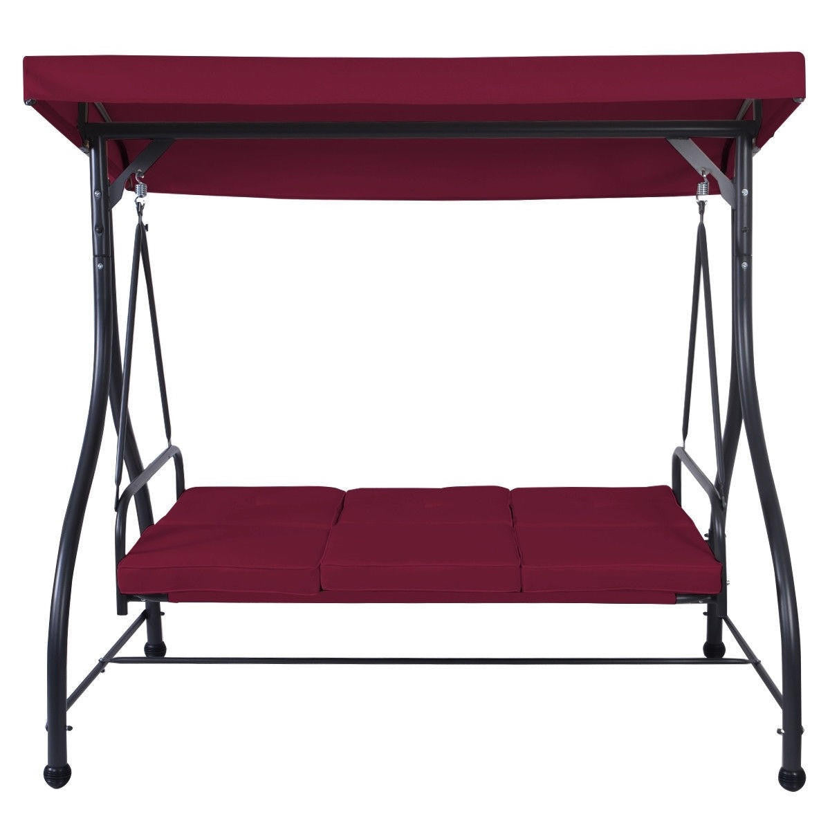 FastFurnishings Dark Red Burgundy 3 Seat Cushioned Porch Patio Canopy Swing Chair