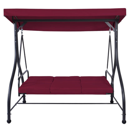 FastFurnishings Dark Red Burgundy 3 Seat Cushioned Porch Patio Canopy Swing Chair