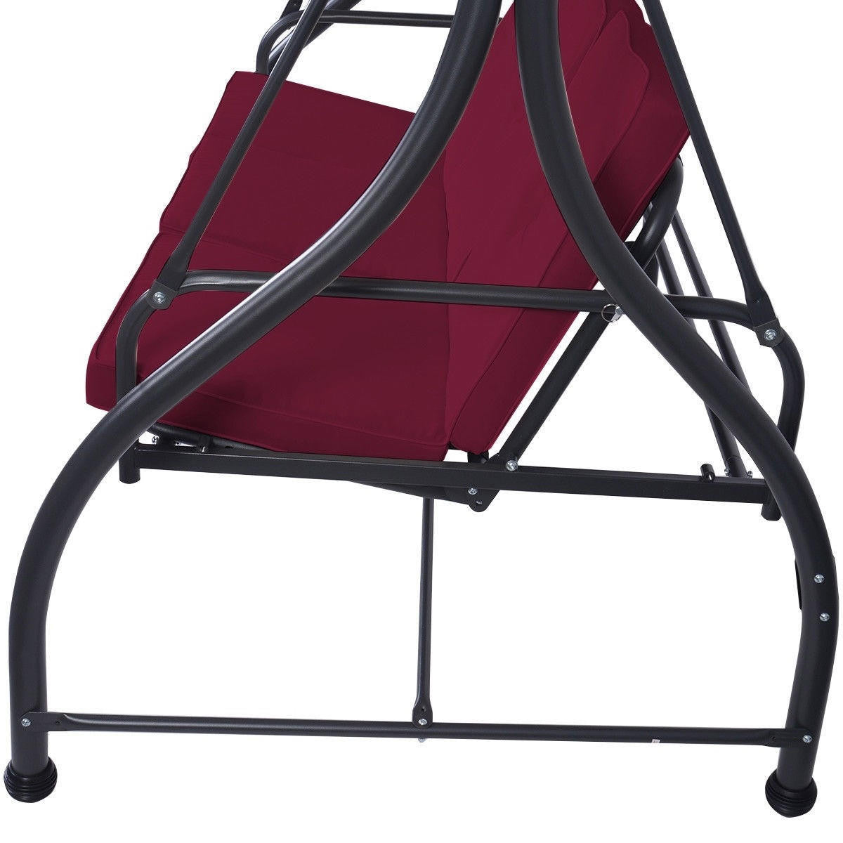 FastFurnishings Dark Red Burgundy 3 Seat Cushioned Porch Patio Canopy Swing Chair