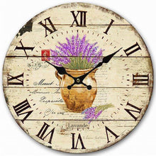 FastFurnishings Decorative 14-inch Roman Numerals Wooden Wall Clock with French Lavender Pattern