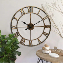 FastFurnishings Decorative 18.5-inch Roman Numerals Silent Non-Ticking Wall Clock in Gold