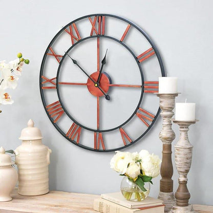 FastFurnishings Decorative 18.5-inch Roman Numerals Silent Non-Ticking Wall Clock in Red
