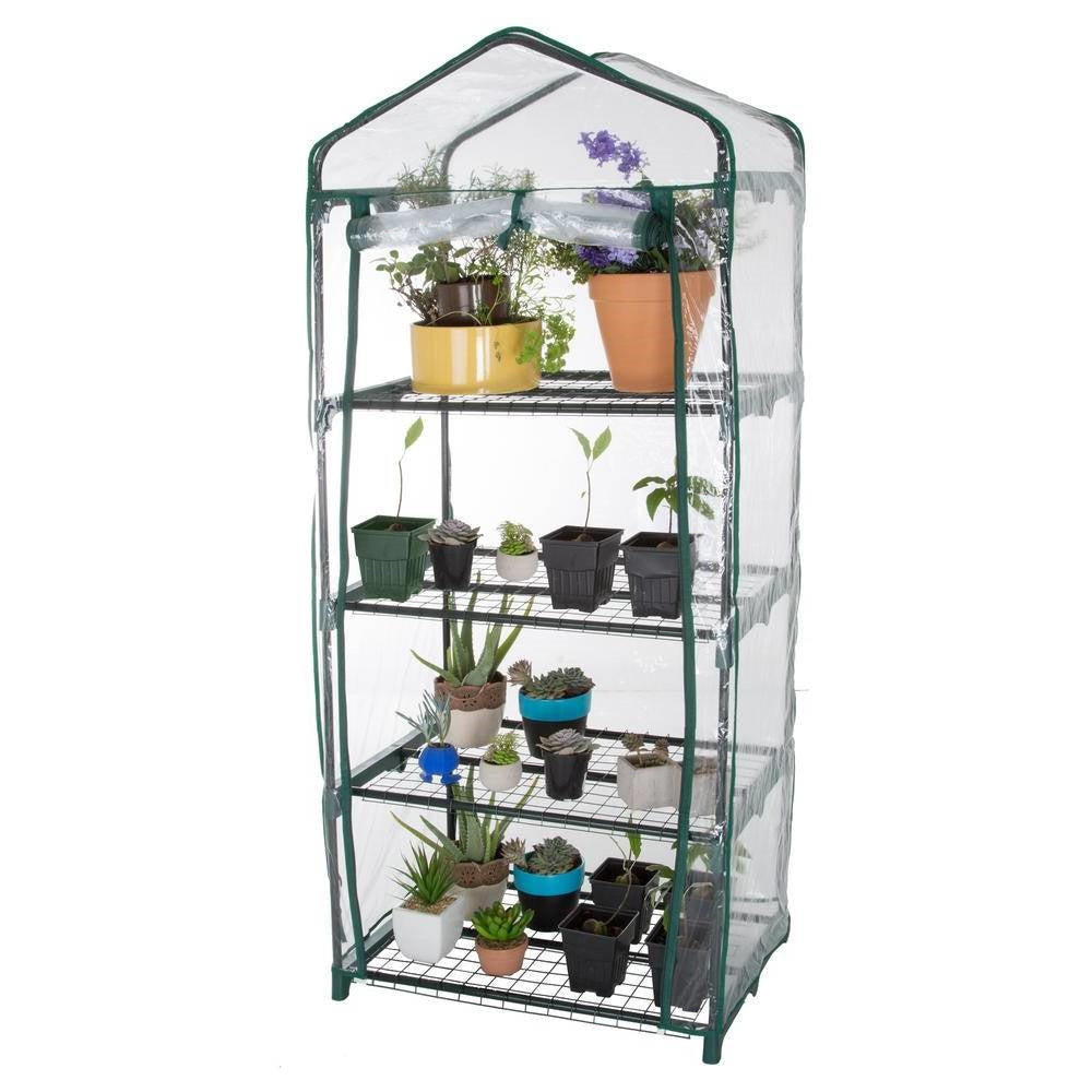FastFurnishings Durable 4-Tier Plant Stand Greenhouse with Zippered PVC Cover