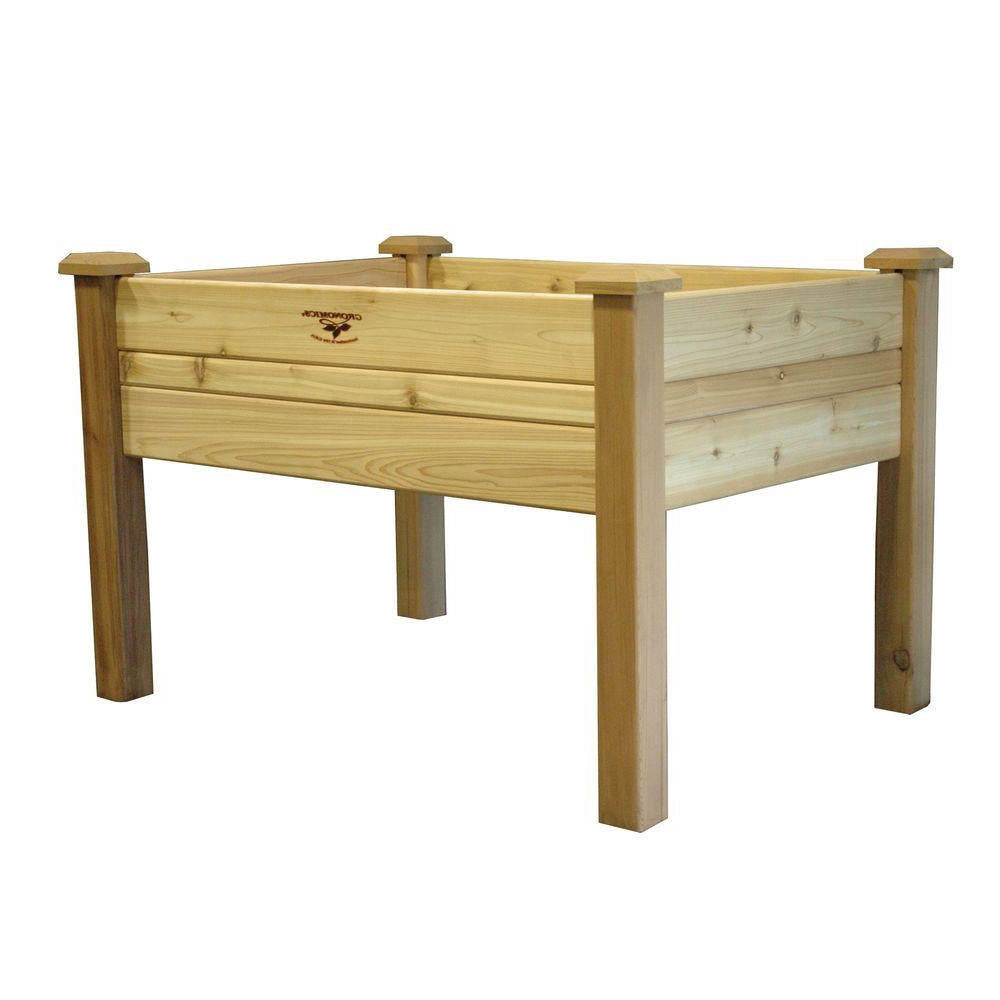 FastFurnishings Elevated 2Ft x 4-Ft Cedar Wood Raised Garden Bed Planter Box - Unfinished