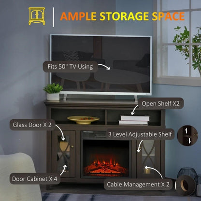 FastFurnishings Espresso Electric Fireplace Mantel TV Stand w/ Adjustable Shelves 2 Storage Cabinets