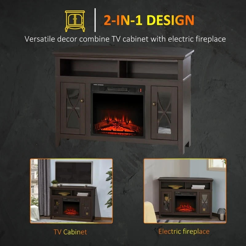 FastFurnishings Espresso Electric Fireplace Mantel TV Stand w/ Adjustable Shelves 2 Storage Cabinets