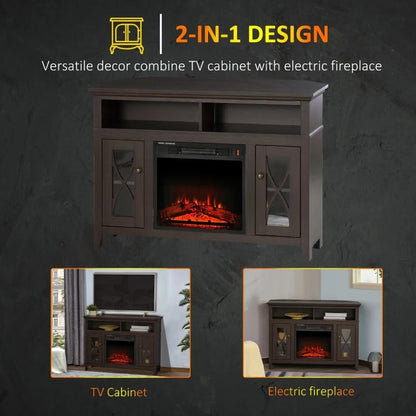 FastFurnishings Espresso Electric Fireplace Mantel TV Stand w/ Adjustable Shelves 2 Storage Cabinets