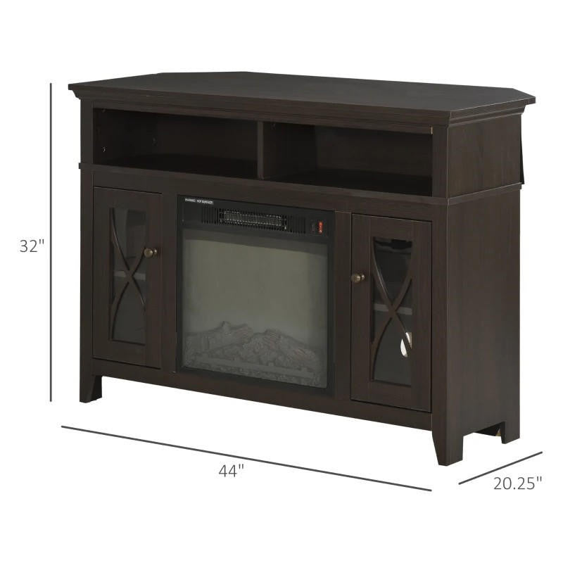 FastFurnishings Espresso Electric Fireplace Mantel TV Stand w/ Adjustable Shelves 2 Storage Cabinets