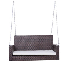 FastFurnishings Espresso Wicker Porch Swing 7ft Hanging Chain with Cream Padded Cushion