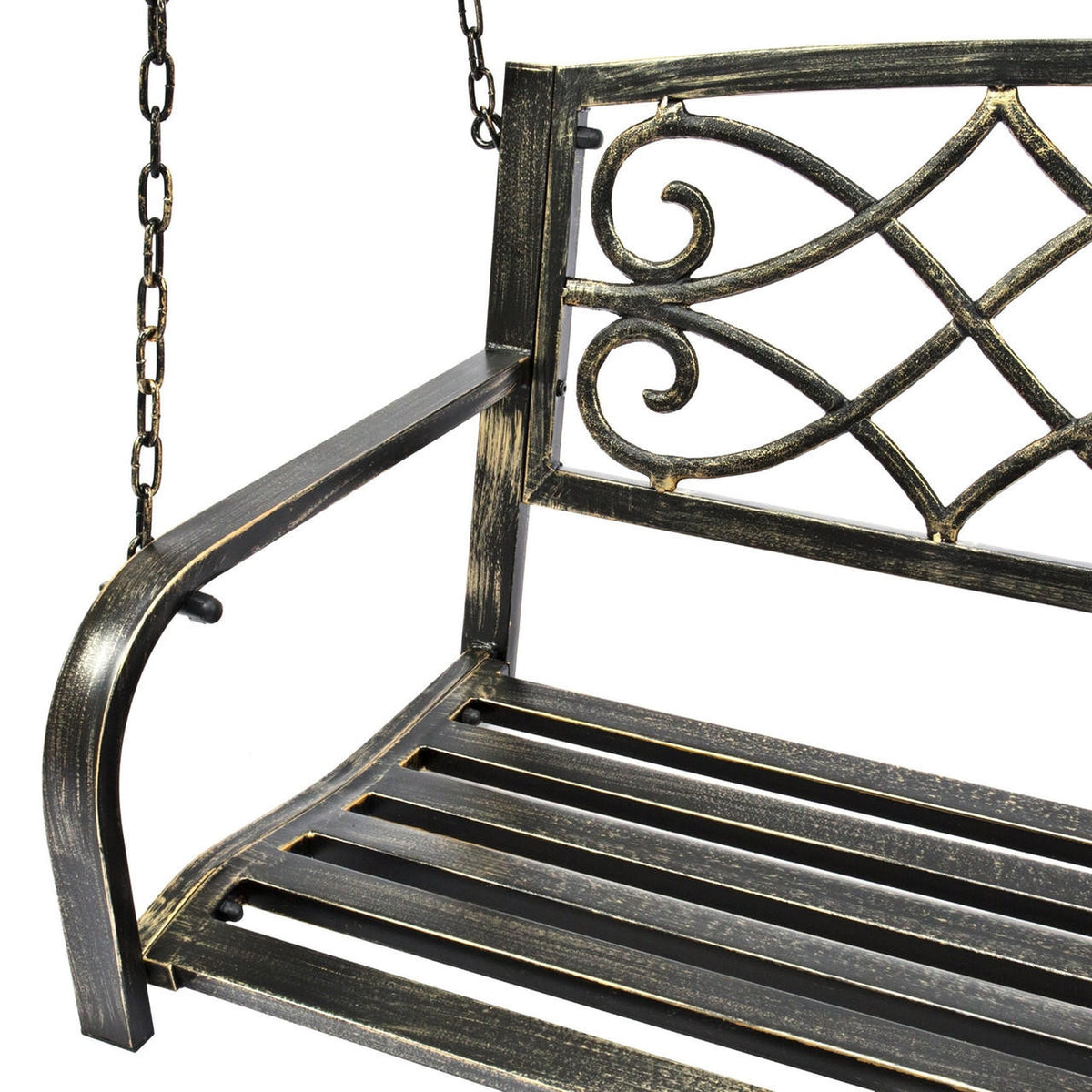 FastFurnishings Farm Home Bronze Sturdy 2 Seat Porch Swing Bench Scroll Accents
