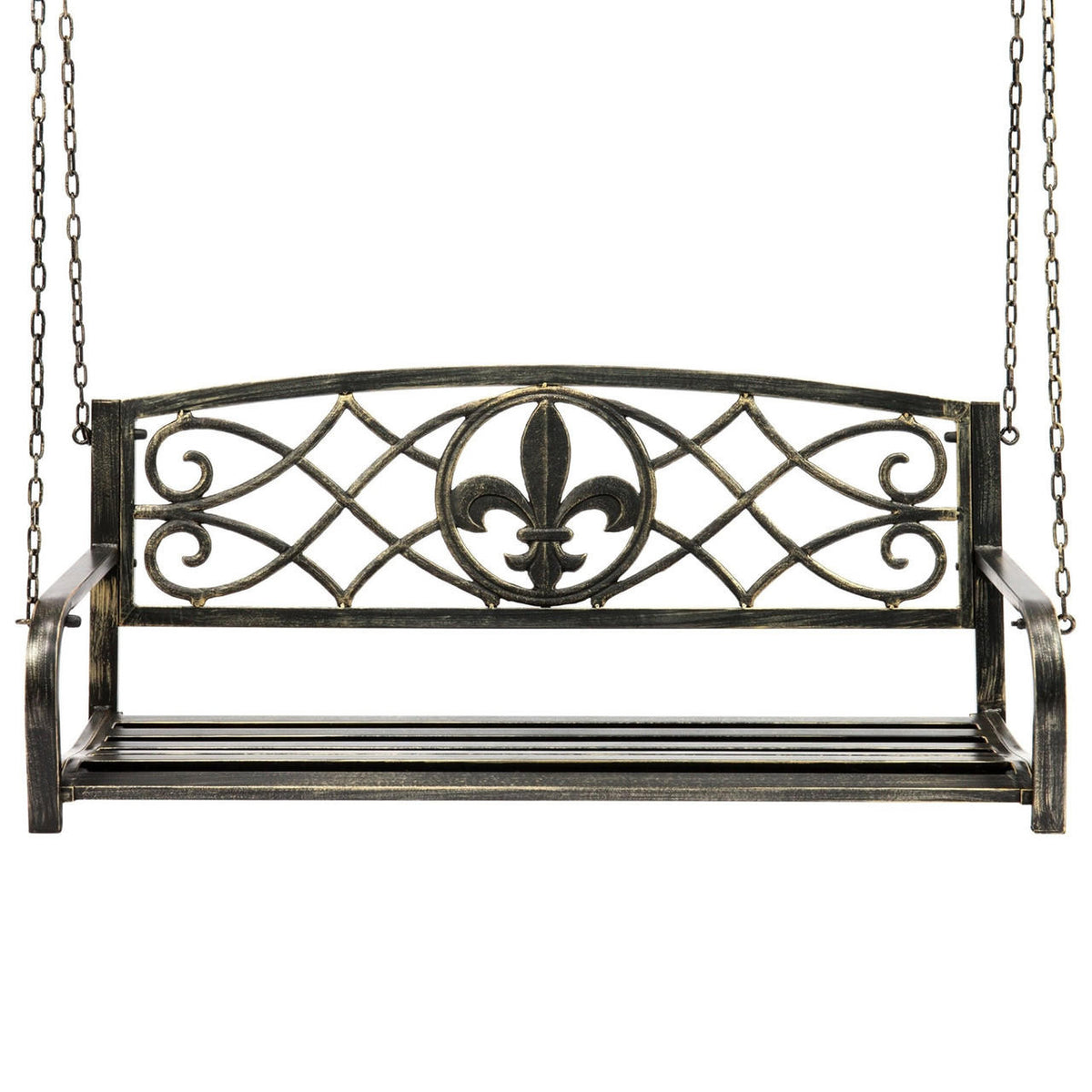 FastFurnishings Farm Home Bronze Sturdy 2 Seat Porch Swing Bench Scroll Accents