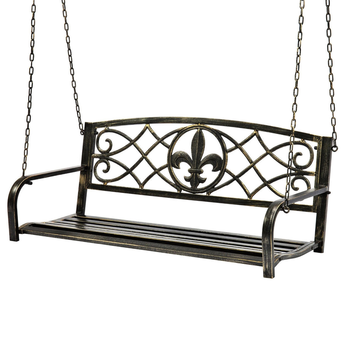 FastFurnishings Farm Home Bronze Sturdy 2 Seat Porch Swing Bench Scroll Accents