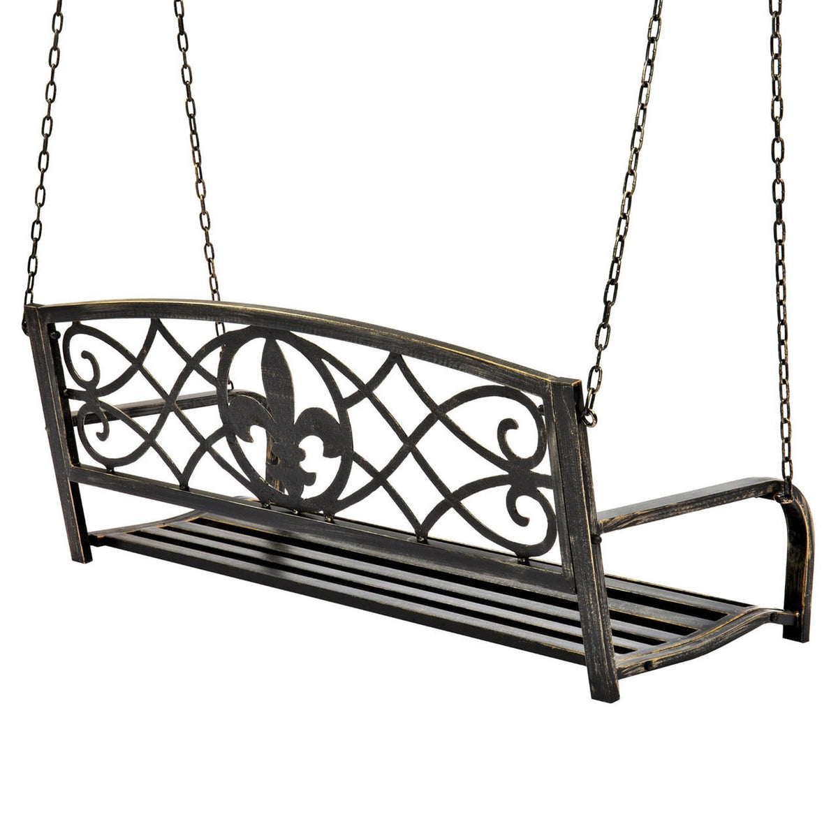 FastFurnishings Farm Home Bronze Sturdy 2 Seat Porch Swing Bench Scroll Accents