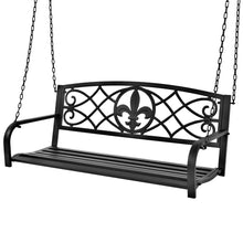 FastFurnishings Farmhouse Black Sturdy 2 Seat Porch Swing Bench Scroll Accents